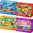 QUOKKA 100 Piece Puzzles for Kids Ages 4-6  4 Jigsaw Puzzles for Kids Ages 6-8  Search and Find Game with Ocean Forest Animals for Childrens 5-8  Learning Educational Toys for Boys and Girls 8-10