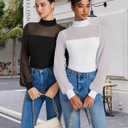 Avidlove Long Sleeve Body Suits Womens Mesh Turtleneck Bodysuit Thong Dressy Going Out Bodysuits Top Fall Outfits (Large, White)