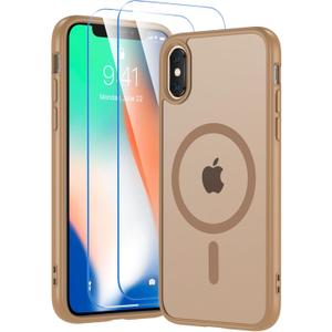 for iPhone X XS Case, Case for iPhone X with Screen Protector, Phone Case for iPhone Xs, Compatible with Magsafe, Magnetic Military Grade Shockproof and Dropproof Xs Phone Case, Gold