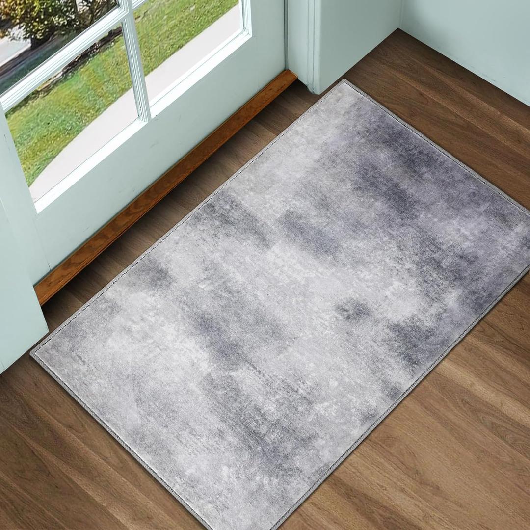 Door Mat, Front Indoor Doormat 24"x36" Non Slip Entryway Rug Indoor, Washable Small Rug for Entrance Bedroom Kitchen Bathroom Laundry Low Profile Throw Rug(2x3 Feet) (Dark Grey Cloud)