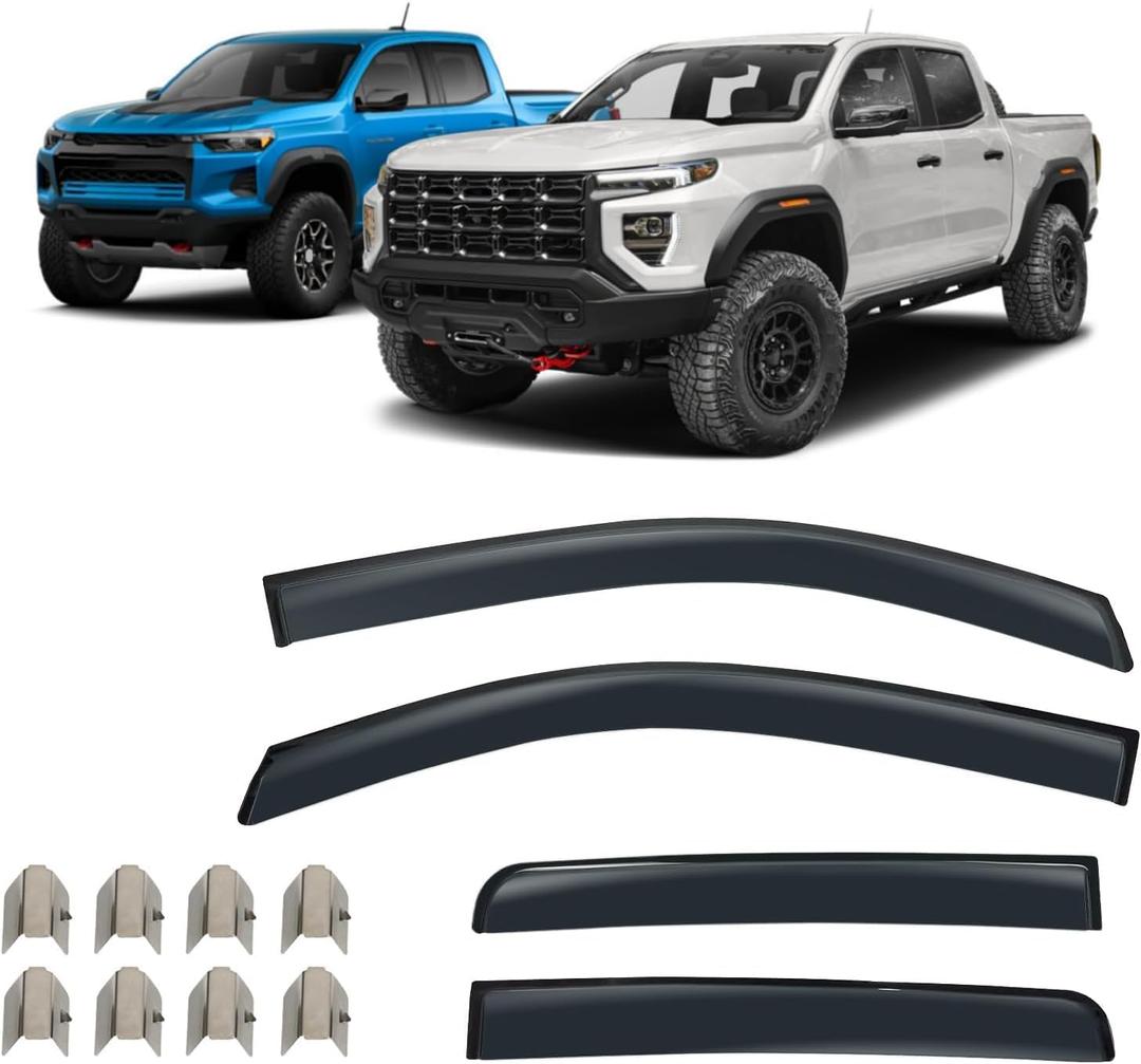 in-Channel Rain Guards Compatible with Chevy Colorado/GMC Canyon 2023 2024 2025 2026 Crew Cab, Front & Rear Side Window Visors, Window Deflectors Rain Guards with 8Pcs Clips (4Pcs/Set)