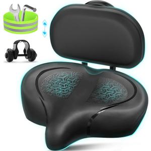 Bike Seat with Backrest, Oversized Bicycle Seat with Back, Men Women Comfort Bike Saddle, Extra Wide Comfortable Electric Tricycle Exercise Cruiser Stationary Bike Seat with Back