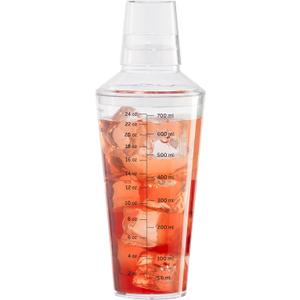 OGGI Clear Cocktail Shaker - 24 oz / 700 ml, Clear Durable Plastic Construction, Built in Strainer - Ideal Home Bar Drink Mixer, Bartender Kit, Essential Bar Accessories