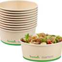 Restaurantware-Sustain 25 Ounce Sturdy Paper Take Out Boxes, 200 Round Take Out Food Containers - With PLA lining, Compostable, Bamboo Paper Containers, Disposable, Greaseproof (5.9"L5.9"W2.4"H, Kraft)