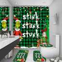 FCBZDQ 4Pcs Merry Christmas Shower Curtain Sets with Non-Slip Rugs, Toilet Lid Cover and Bath Mat, Xmas Winter Holiday Bathroom Decor with 12 Hooks 72 x 72 Inch