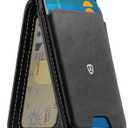 SHIELDON Genuine Leather Strong Magnetic Card Holder for MagSafe, Phone Wallet Stand, Angle Adjustment RFID Blocking 6 Cards Magnet Wallet Compatible with iPhone 17/16/15/14/13/12 Series - Retro Black
