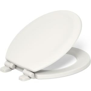 KOHLER Stonewood Quiet-Close, Round Toilet Seat Soft Close, Durable Wood, Easy Installation, Universal Fit, Home Essentials, Biscuit Finish, K-20467-96