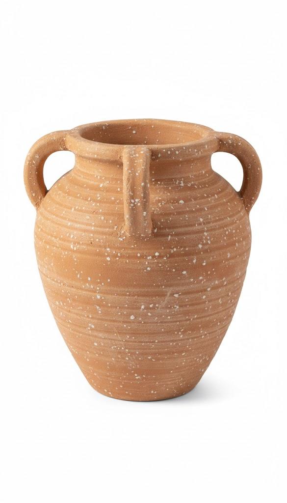 Handcrafted Flower Vase, 9.8" Tall Terracotta Vases, Vintage Rustic Ceramic Vase Décor with 4 Handles, Wide Mouth, Matte Finish for Home Office Resto Café Décor