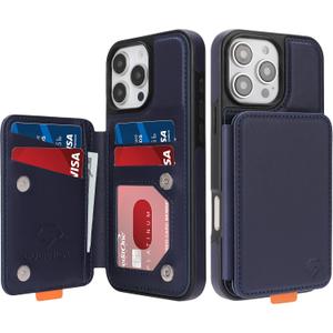 GUERNICA for iPhone 16 Pro Max (6.9") Wallet Case with Card Holder, RFID Blocking for Women Men, Kickstand Shockproof Phone Case for Apple 16 Pro Max, Blue