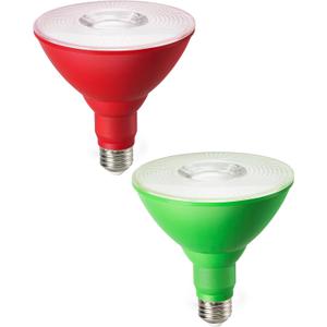 EDISHINE Christmas Decorations PAR38 Red & Green LED Flood Light Bulbs Outdoor, Dimmable LED Light Bulb, 18W(120W Equivalent), Outdoor Weatherproof Light Bulb for Christmas, E26 Base, 2 Pack