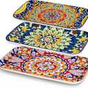 vancasso Serving Platters Set of 3, 12" Inch Rectangular Trays - Extra Large, Ceramic Bohemian Serving Dish for Entertaining Food, Microwave & Dishwasher Safe, Vintage