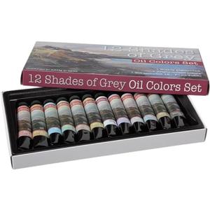 Artist Oil Colors, Set of 12, 21ml Tubes, Assorted, Highly Pigmented Triple Milled Rich Subtle Greys From The Tube