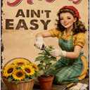 PEACHGARDEN Hoeing Ain't Easy Sign Garden Metal Sign Gardening Gifts for Women Funny Garden Wall Decor for Outdoor Patio Yard Greenhouse 12x16 inch (30X40cm(12*16in))