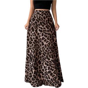 Women's Cheetah Graphic Long Skirt Elastic Waisted Party Maxi Skirts (L)
