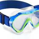 Aegend Kids Swim Goggles Snorkel Diving Mask for Kids Youth 3-15, Knitted Fabric Strap, Anti-Fog 180 Clear View (1 Pack-deep Blue White)