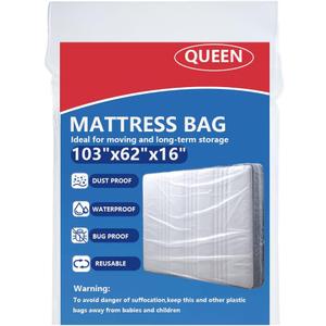 Plastic Mattress Bag for Moving Storage, Mattress Protector Cover ,Mattress Bag for Disposal (Queen)