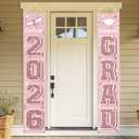 KMUYSL Graduation Decorations Class of 2026, Pink Congrats Grad Banner Hanging Flags Porch Sign, 2026 Graduation Decorations Party Supplies for Any School Indoor/Outdoor Decor