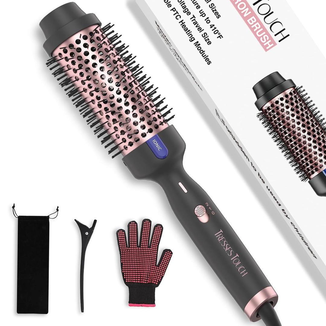 Thermal Brush 1.77", Long Lasting Hair Curling Iron Brush, Ionic Heated Round Brushes Makes Hair Smoother Get Natural Curls, 2 Temp Settings, Universal Voltage for Travel, Easy to Use, Rose Gold