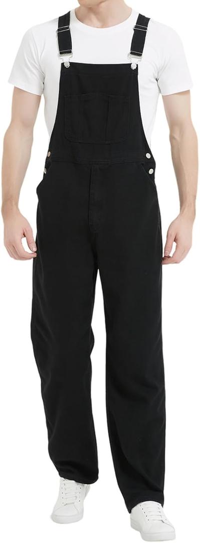 Bib Overalls for Men Denim, Relaxed Fit, Black, XL