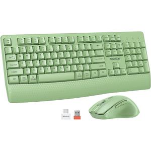 MEETION Wireless Keyboard and Mouse, Full-Sized Cordless Keyboard with Wrist Rest and 3 DPI Adjustable Mouse, 2.4G Wireless, Compatible with PC/Computer/Laptop/Windows/Mac, Green