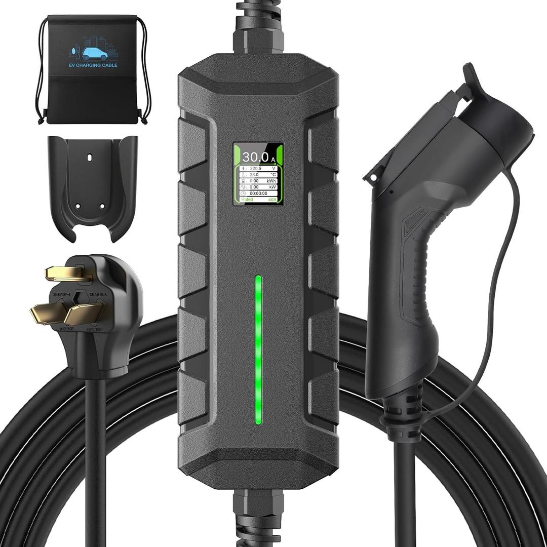 Morec Level 2 EV Charger, 220V-240V 30A 7.2KW Home Charging Station, ETL Certified, Plug-in NEMA 10-30, Portable EV Charger with 25FT Cable for SAE J1772 Cars
