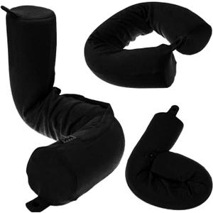 Dot&Dot Twist Memory Foam Travel Pillow for Airplanes - Travel Neck Pillow for Sleeping - Airplane Pillow for Neck Support, Chin, Lumbar and Leg - Adjustable, Bendable Neck Roll Pillow (Onyx)