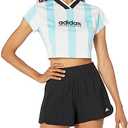 adidas Women's Tiro Colorblock Cropped Tee, White/Light Aqua, X-Large