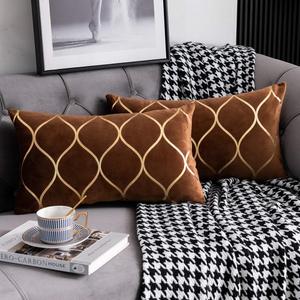 Gold Velvet Throw Pillow Covers: 2 Pack 12x20 Inch Rectangular Decorative Pillow Cases for Bedroom Sofa Couch Living Room, Light Brown