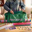 Abbylike 28x9 Inches Mahjong Bag for Rolled Mat Tiles Racks Pushers Accessories Empty Mahjong Tote Bag with Zipper Closure Outer Pockets Lining Large Capacity(Green,Canvas)