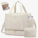 LOVEVOOK Large Travel Duffle Bag for Women, 45L Weekender Bags with Shoe Compartment & Wet Pocket, Quilted Carry On Personal Item Bag, Overnight Hospital Bags for Labor Delivery Beige