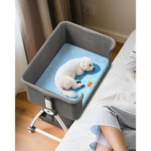 Bedside Dog Bed, 6-Height Adjustable Elevated Cat Bed for Small & Medium Puppy & Cat, Extension for Human Bed, Pet Bassinet with Removable & Washable Cover, Dogs Couch with Sides (30" L x 21" W)