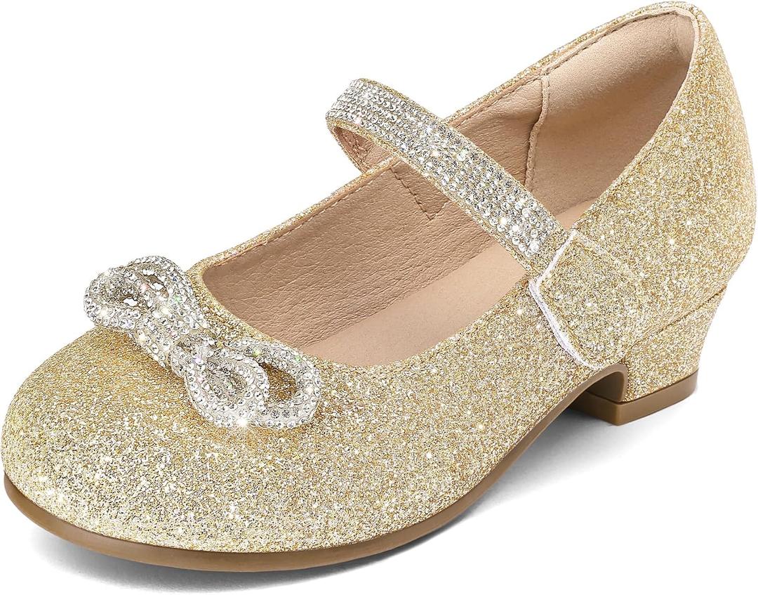 K KomForme Girls Dress Shoes Princess Bow Flats with Rhinestone for Wedding Party, Toddler/Little Kid/Big Kid 12