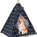 Pet Teepee Tent for Dogs & Cats, 24 Inch & 43 Inch Portable Indoor Dog House with Thick Cushion, Cat Teepee Washable Tent Dog Teepee Bed Indoor (43 Inch, Navy Blue Stars)