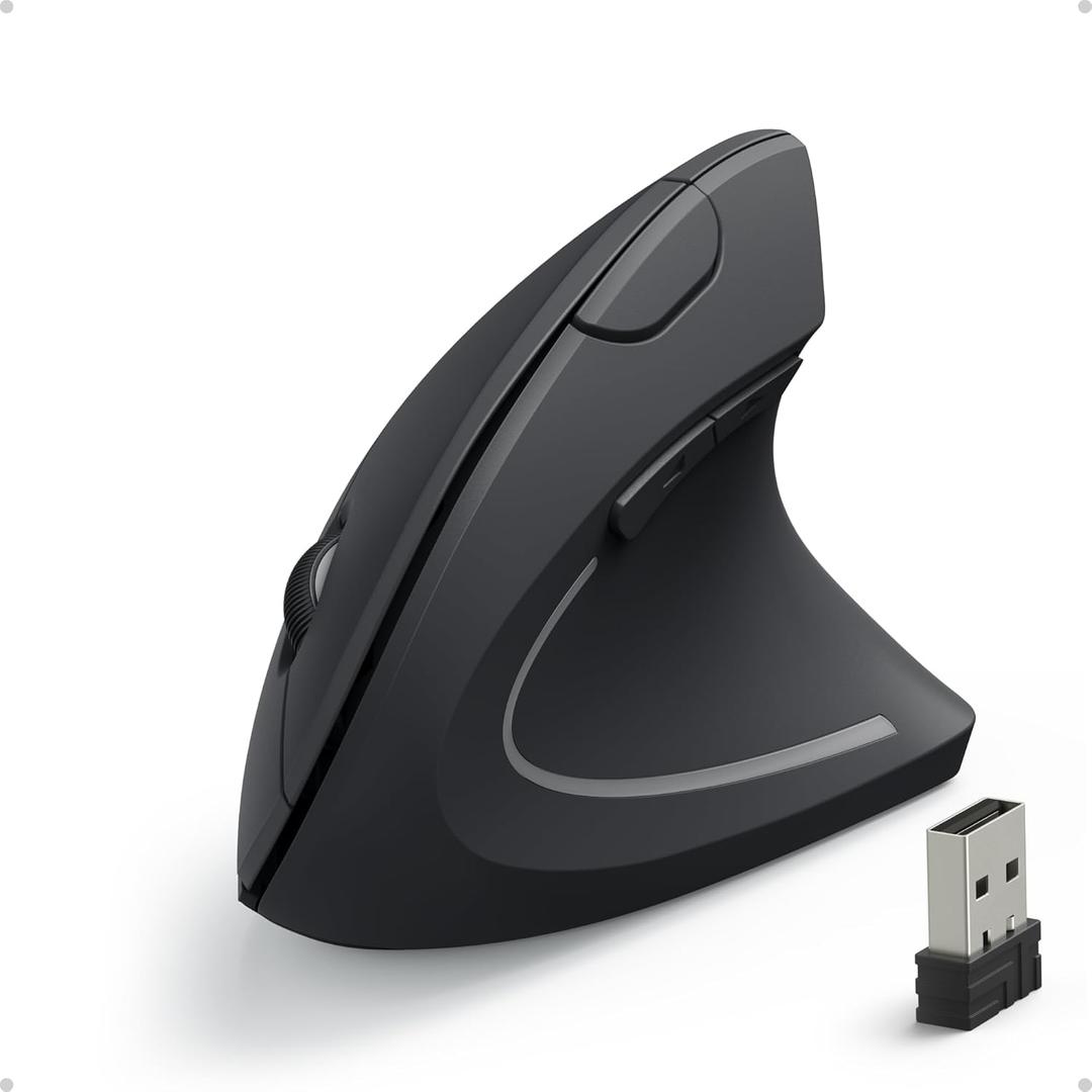Anker 2.4G Wireless Vertical Ergonomic Optical Mouse, 800 / 1200 /1600DPI, 5 Buttons - Black