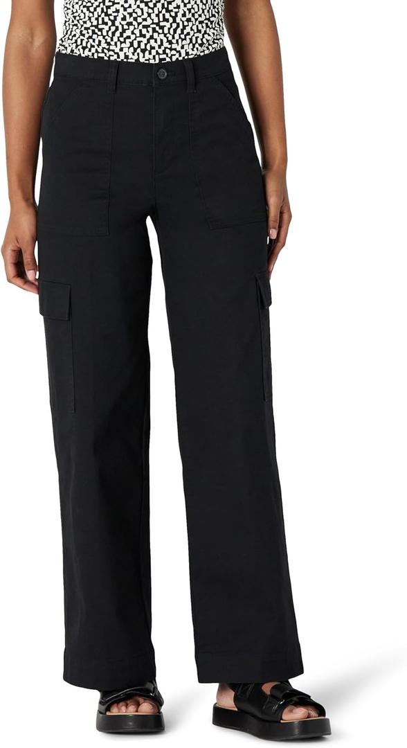 Amazon Essentials Women's High-Rise Relaxed-Fit Full-Length Cargo Pants (12, Black)