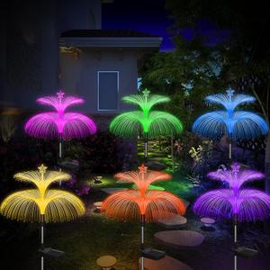 Weepong Solar Garden Lights 6 Pack New Upgraded Solar Lights Outdoor Waterproof 7 Color Changing Double Jellyfish and Star Flower Garden Decor Yard Lawn Christmas Decorations, Gifts for Women Mom