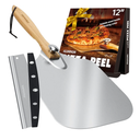Pizza Peel Aluminum Pizza Spatula, Mooues 12 inch Metal Pizza Paddle(12"x 14")with Rocker Cutter Foldable Wood Handle, [Storage bag included], for Family Pizza Oven Baking Pizza, Dough, Bread & Pastry