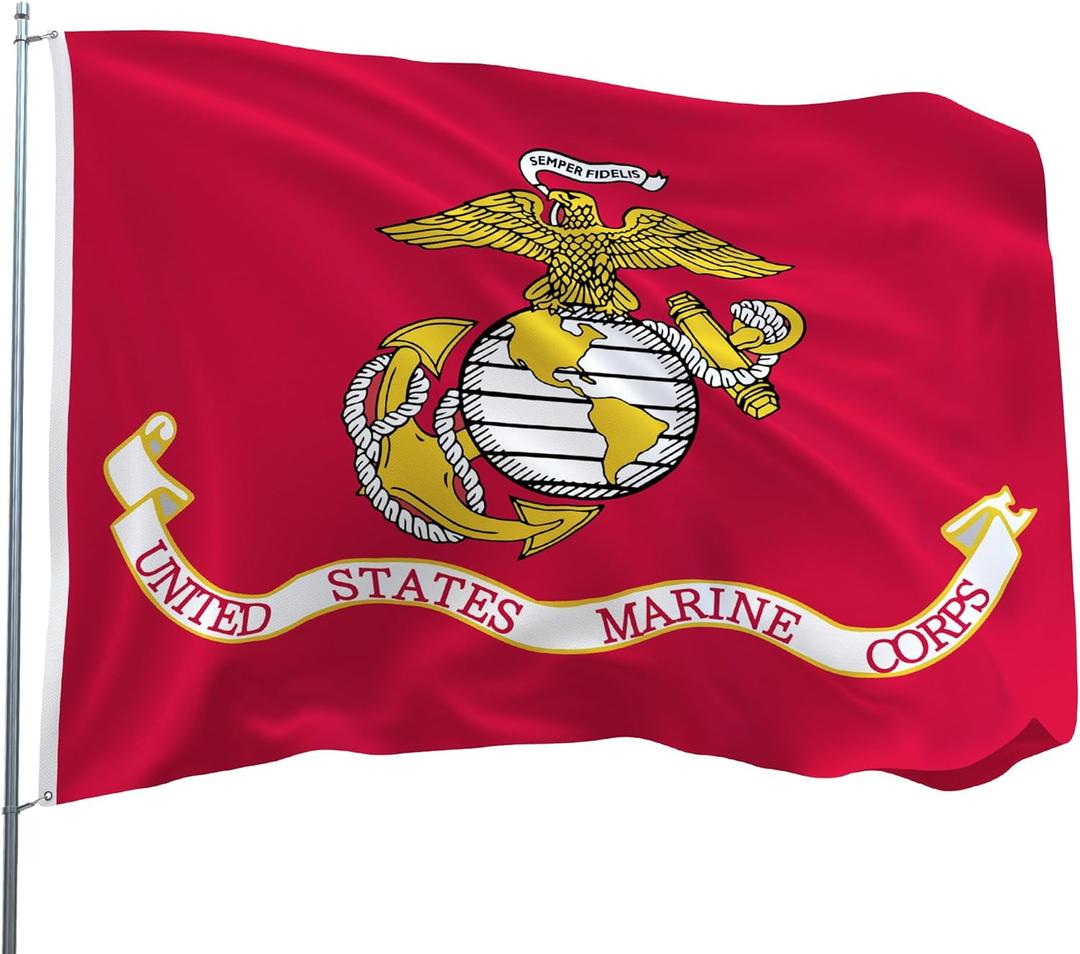 US Marine Corps Flag for Outside Heavy-Duty US Military Army with Embroidered Stars Reinforced Material USA Flag Built for Outdoors Sewn Stripes UV Protection Brass Grommets (3x5 ft)