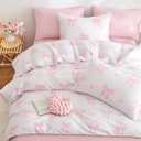 CCoutueChen Bow Bedding Duvet Cover Queen 3Pcs Pink Heart Bedding Set for Girls Kids,Cute Princess Style Bowknot Love Heart Design,Ultra Soft Comforter Cover with 2 Pillowcases(No Comforter)