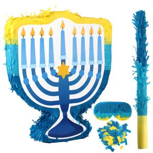 Menorah Pinata Set Hanukkah Winter Birthday Party Supplies with Eye Mask Sticks Hanukkah Themed Party Holiday Games Newborn Baby Photo Prop Decoration