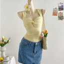 Women's Floral Textured Tank Tops Y2K Twist Mesh Sheer Sleeveless Fitted Going Out Tops (Yellow, L)