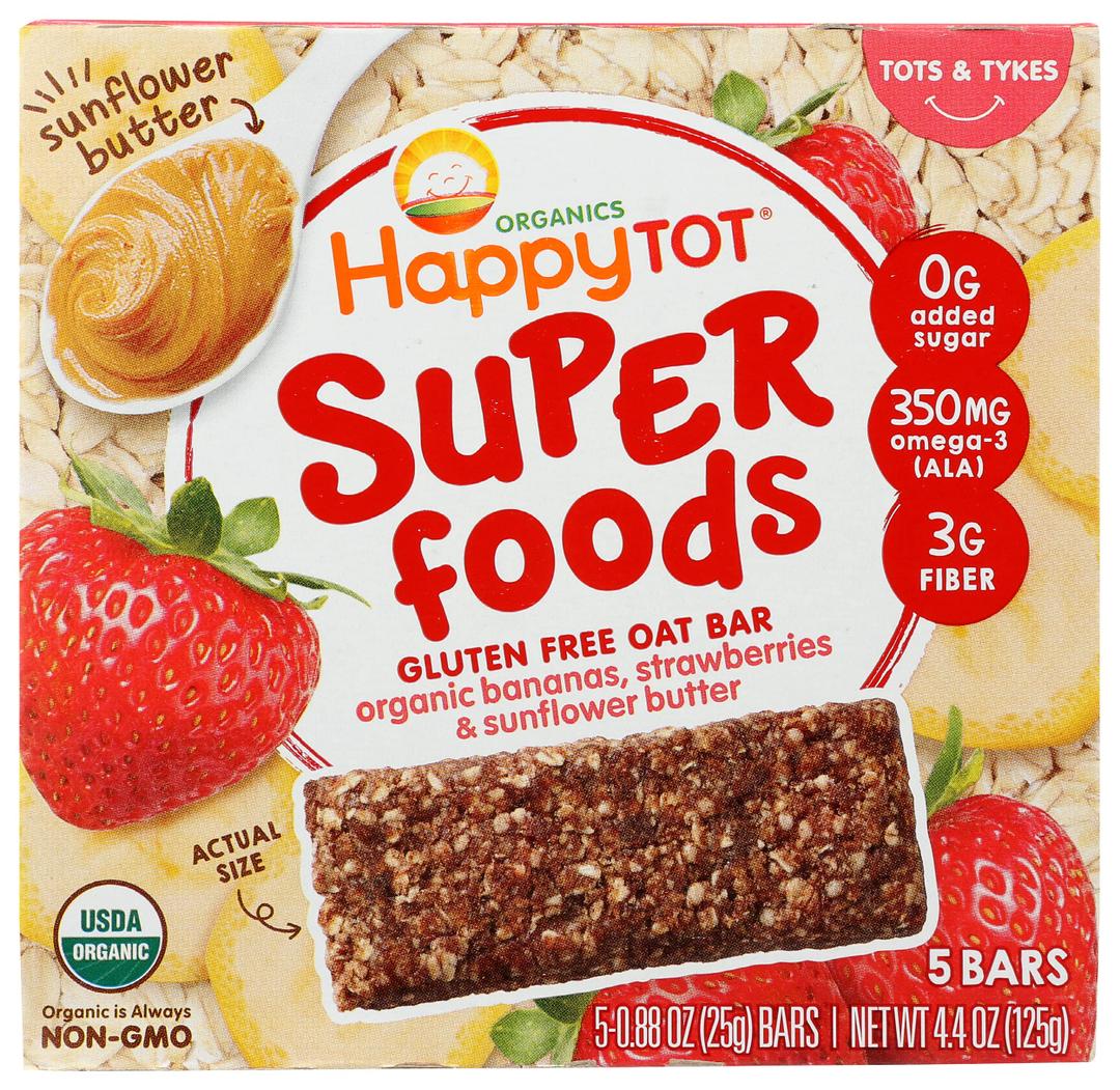 Happy Tot Organic Bananas, Strawberries & Sunflower Superfood Oat Bars, 4.4 OZ