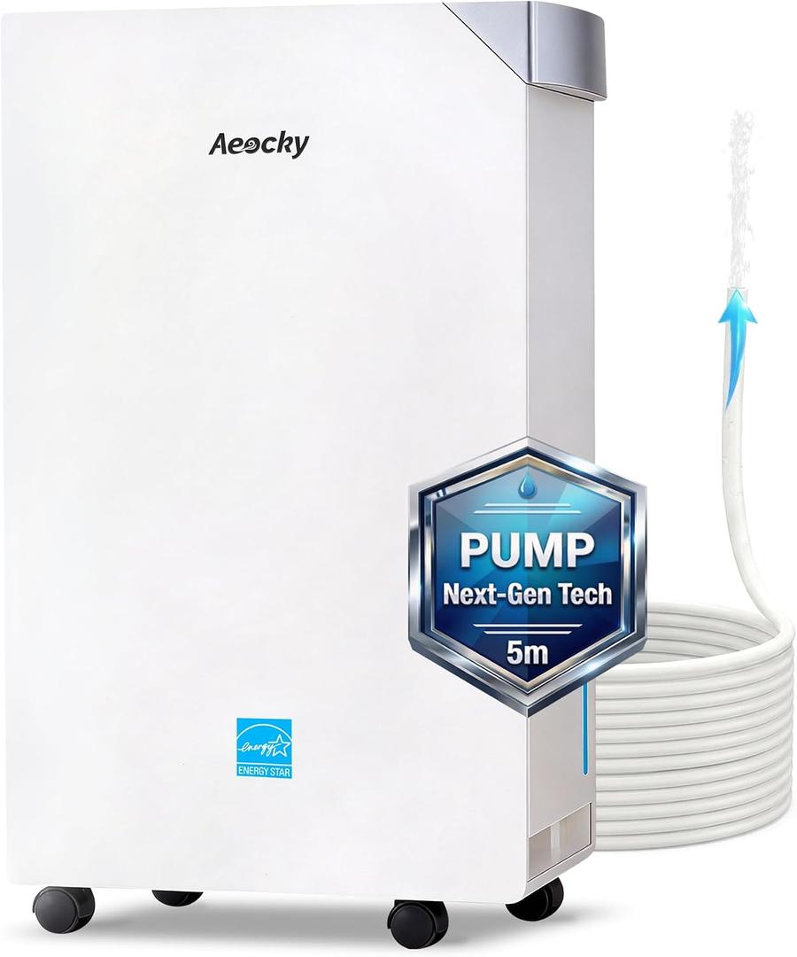 AEOCKY 4500 Sq.Ft Energy Star Most Efficient 2025 Dehumidifier with Pump, Max 80 Pint/Day Smart Compressor Dehumidifier with Drain Hose, Intelligent Humidistat,for Basement,Bedroom,Home,Bathroom