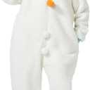 Loiahoer Snowman Onesie Pajamas Yeti Halloween Cosplay Costume,Unisex Shu Velveteen Warm Christmas Pajamas Set for Family Hooded Zipper Adult,White,M