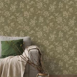 Fullhawl Cottage Core Wallpaper Boho Flat Floral Vintage Wallpaper Rustic Floral Non-Stereoscopic Wall Decal 118 x 16 Green Farmhouse Peel and Stick Removable Flower Contact Paper for Home Wall