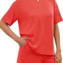 RUBZOOF Women's 2 Piece Sets Short Sleeve Outfits Ribbed Textured Knit Lounge Shorts Set Oversized Tracksuit Matching Sets (L)