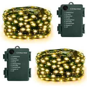 KOUQIYA Christmas Fairy Lights 2 Pack, 18ft 50 LEDs Battery Starry Light with Timer 8 Modes Waterproof Tree Lights for Outdoor Indoor Xmas Garden Party Decor (Warm White, 50 LEDs x 2 Pack)