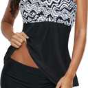 Zando Womens Swimsuits 2 Piece 2025 Tankini Bathing Suits Swim Suits for Women Swimwear Bathing Suit Top with Boyshorts (12-14, Black White Stripe)