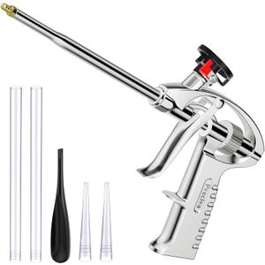 Preciva Foam Gun, Aluminum Alloy Foaming Gun Heavy Duty PU Expanding Caulking Gun Spray Application Applicator for Caulking, Filling, Sealing, Home and Office Use