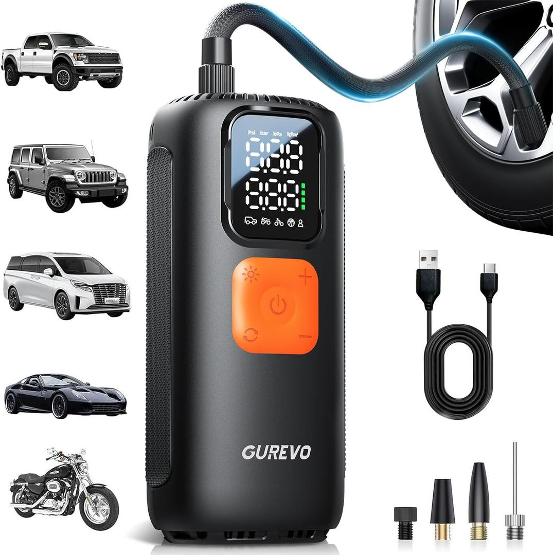 Tire Inflator Portable Air Compressor, 22 Cylinder & 6X Faster Inflation, 160 PSI Tire Pump with Digital Pressure Gauge, Auto Shut-Off, Air Pump for Car, Truck, Motorcycle, Bicycle, Ball (Dark Black)